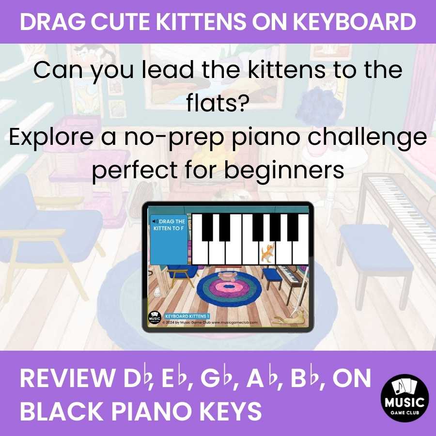 Flat Black Piano Keys (Keyboard Kittens 3) Boom™ Cards Digital Music Game