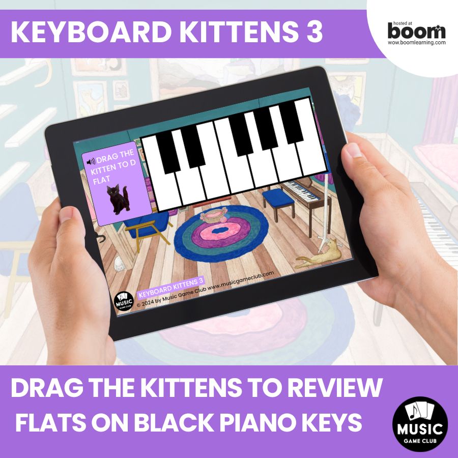 Flat Black Piano Keys (Keyboard Kittens 3) Boom™ Cards Digital Music Game