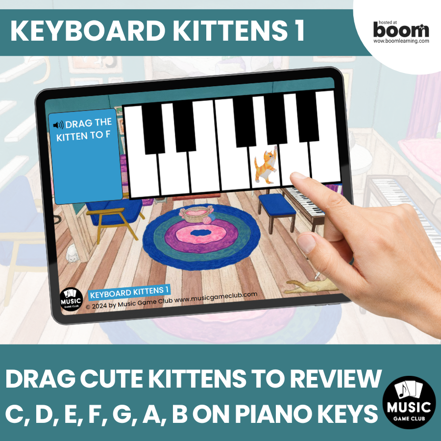 White Piano Keys (Keyboard Kittens 1) Boom™ Cards Digital Music Game