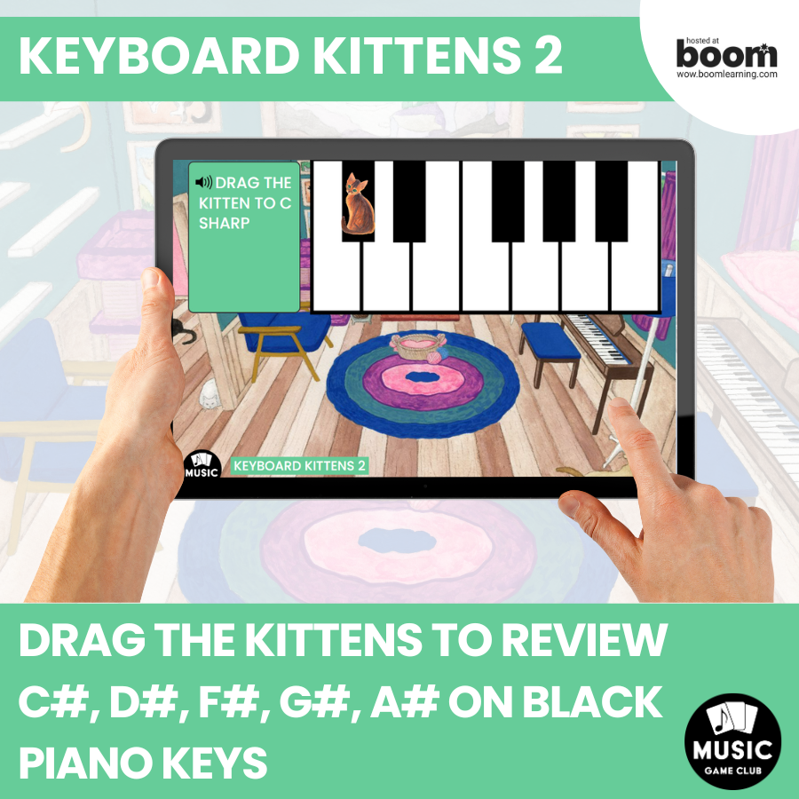 Sharp Black Piano Keys (Keyboard Kittens 2) Boom™ Cards Digital Music Game