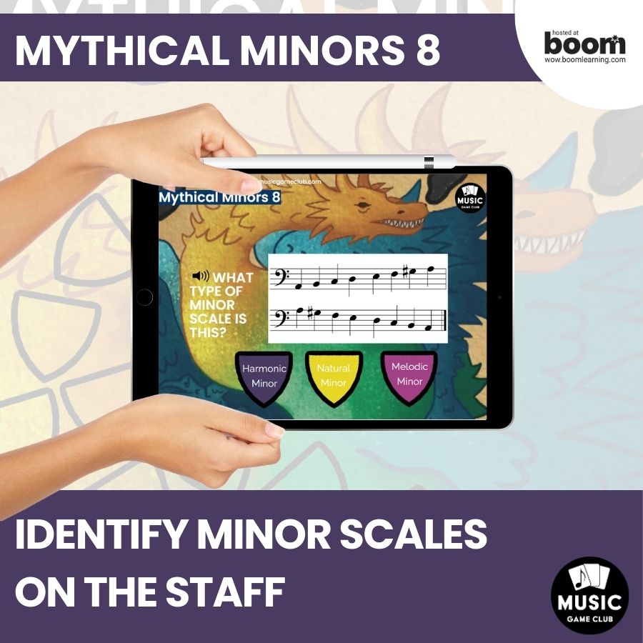 Identify Minor Scales on the Staff Boom™ Cards Digital Music Game (Mythical Minors 8)