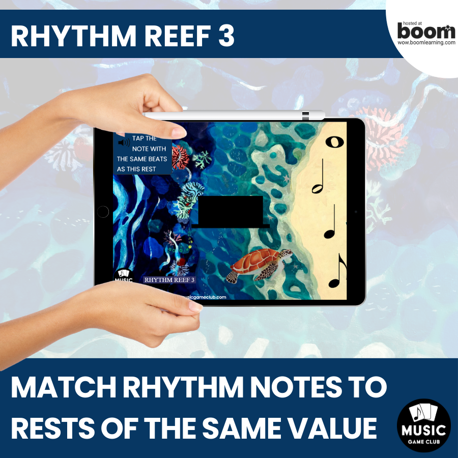 Match Rhythm: Notes to Rests (Rhythm Reef 3) Boom™ Cards Digital Music Game