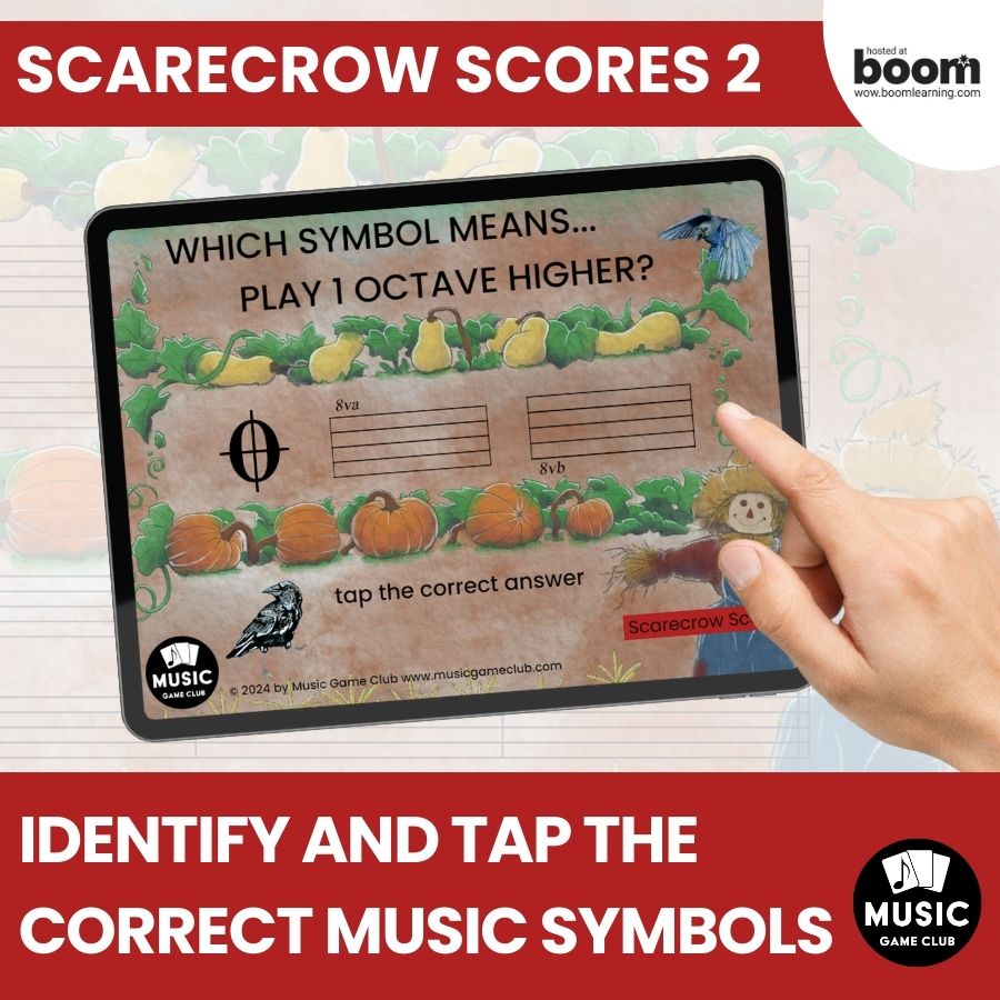 Identify Music Symbols (Scarecrow Scores 2) Boom™ Cards Digital Music Game