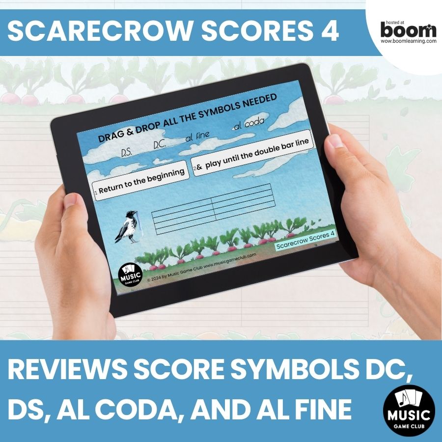 Score Symbols DC, DS, al coda, al fine (Scarecrow Scores 4) Boom™ Cards Digital Music Game