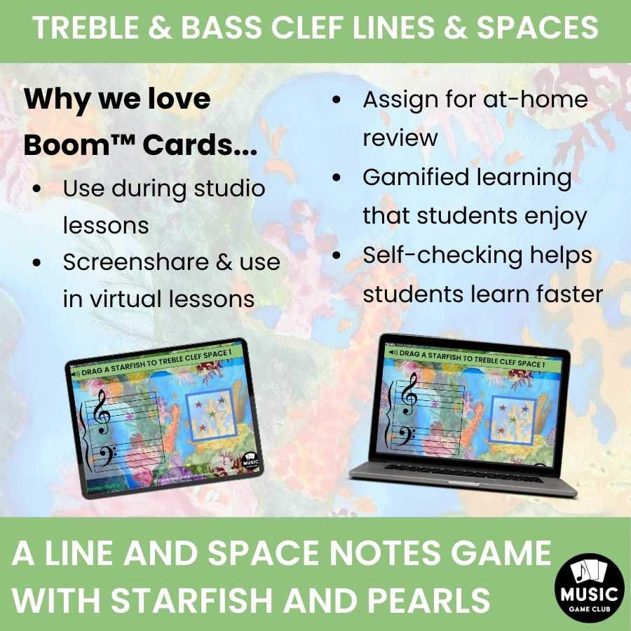 Treble Bass Clef Lines Spaces Boom™ Cards Digital Music Game (Starfish Staff 3)