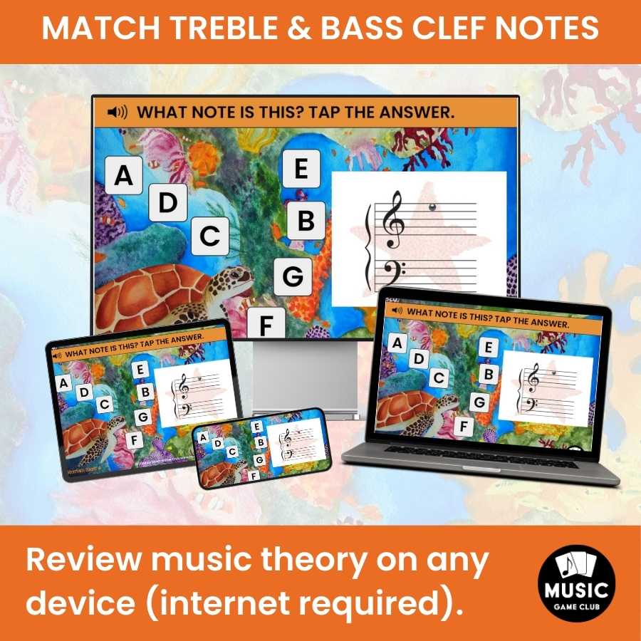 Note Naming Treble Bass, Lines Spaces Boom™ Cards Digital Music Game (Starfish Staff 4)