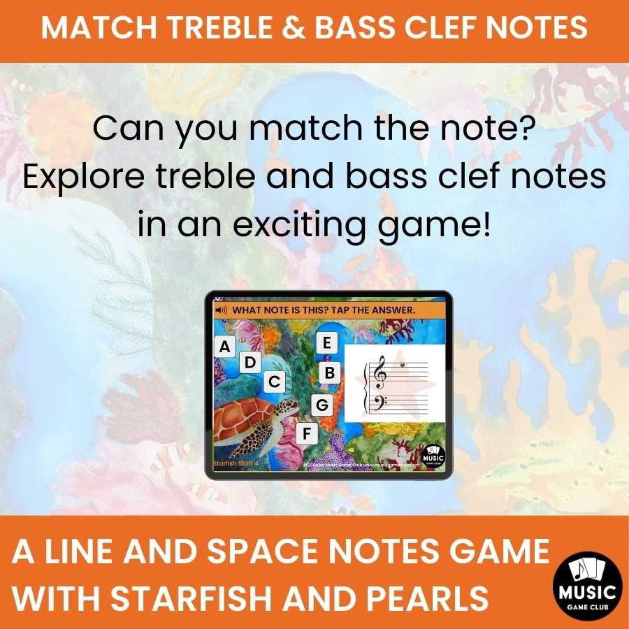 Note Naming Treble Bass, Lines Spaces Boom™ Cards Digital Music Game (Starfish Staff 4)