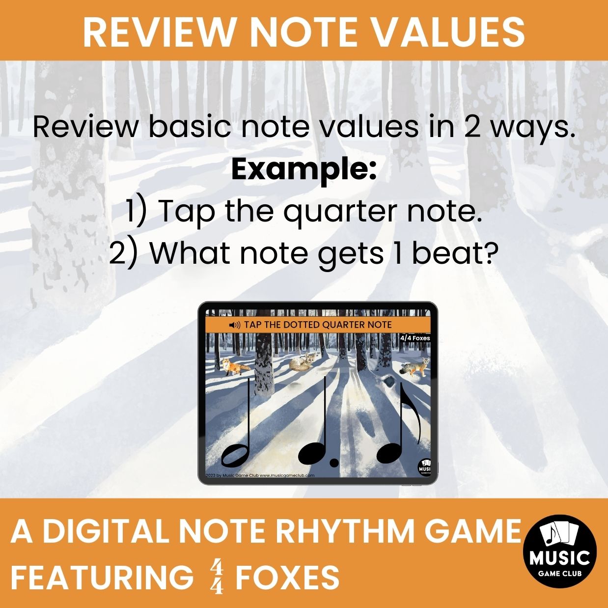 Easy Note Values Boom™ Cards Digital Music Game (4/4 Foxes 4)