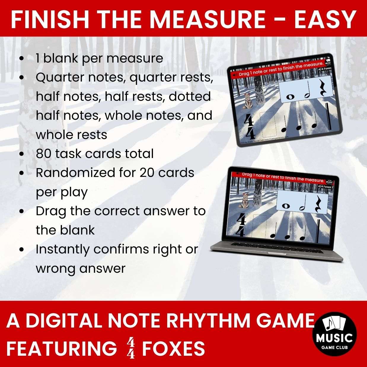 Finish the Measure EASY Boom™ Cards Digital Music Game (4/4 Foxes 2)