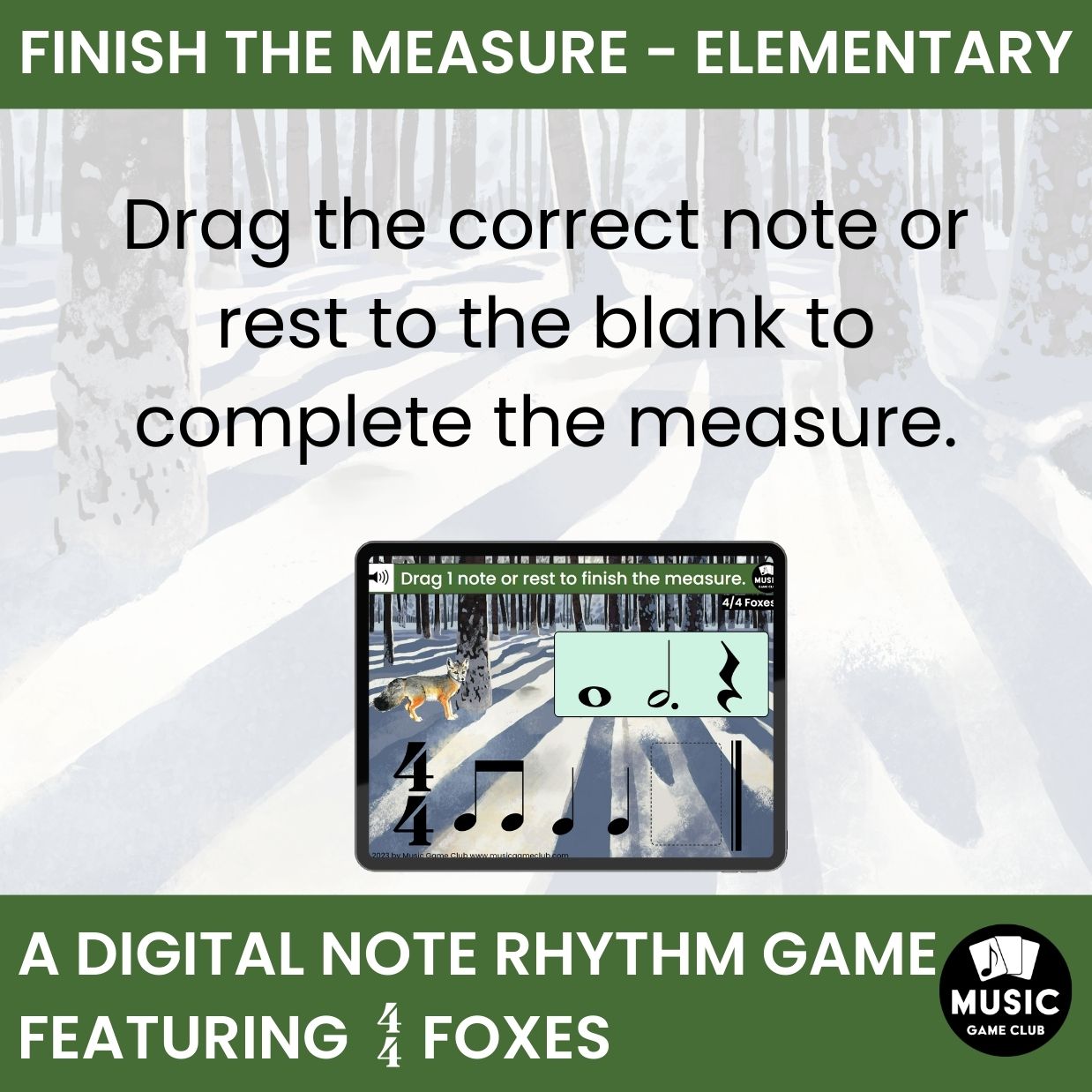 Finish the Measure MODERATE Boom™ Cards Digital Music Game (4/4 Foxes 3)