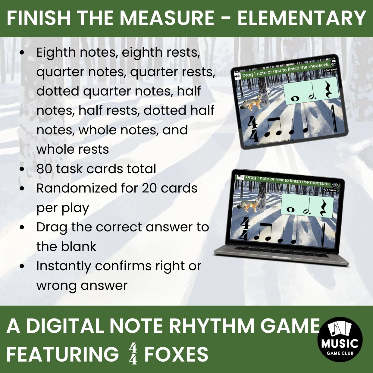 Finish the Measure MODERATE Boom™ Cards Digital Music Game (4/4 Foxes 3)