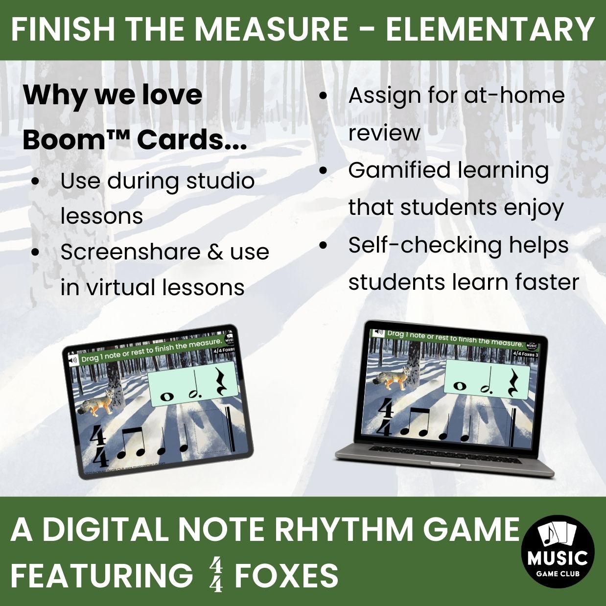 Finish the Measure MODERATE Boom™ Cards Digital Music Game (4/4 Foxes 3)