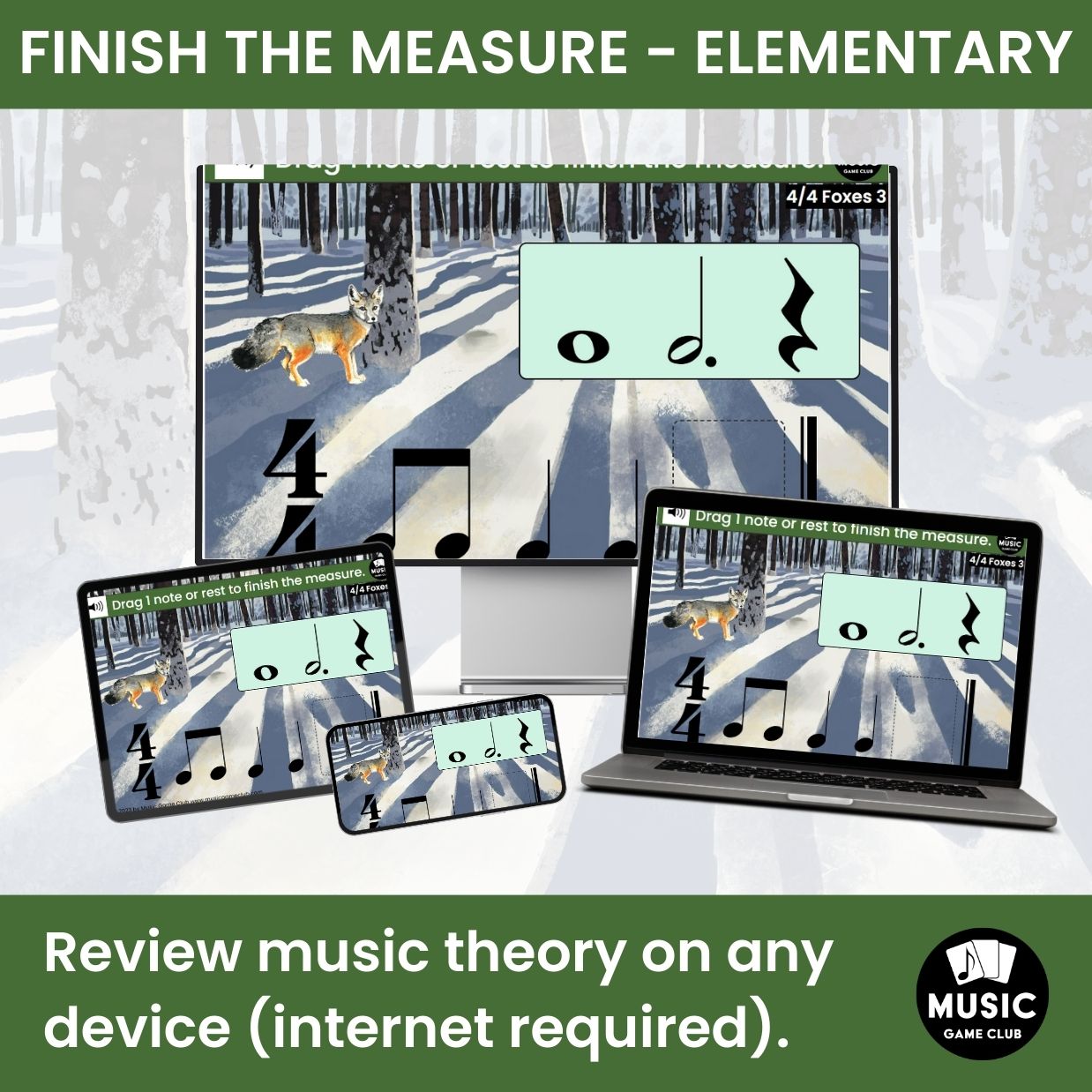 Finish the Measure MODERATE Boom™ Cards Digital Music Game (4/4 Foxes 3)