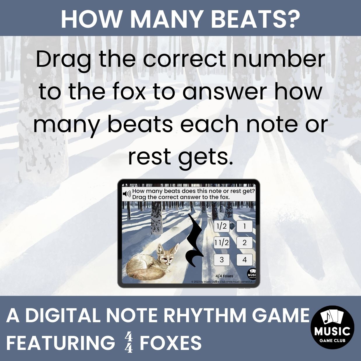 How Many Beats Does the Note or Rest Get? Boom™ Cards Digital Music Game (4/4 Foxes 1)