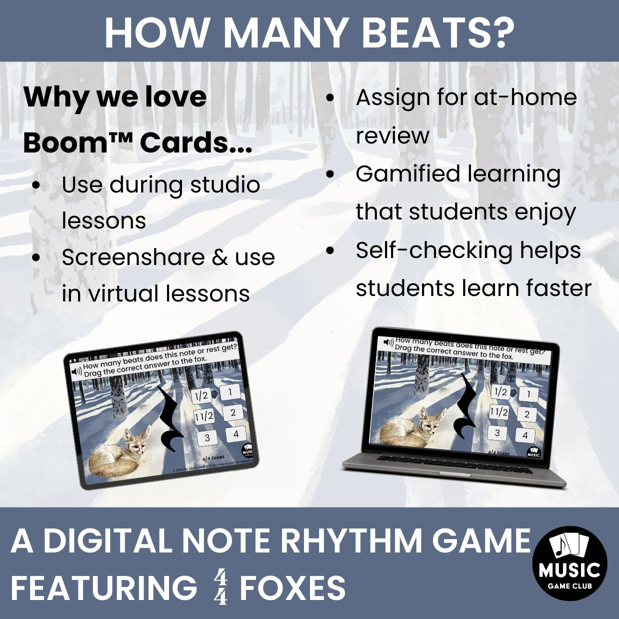 How Many Beats Does the Note or Rest Get? Boom™ Cards Digital Music Game (4/4 Foxes 1)