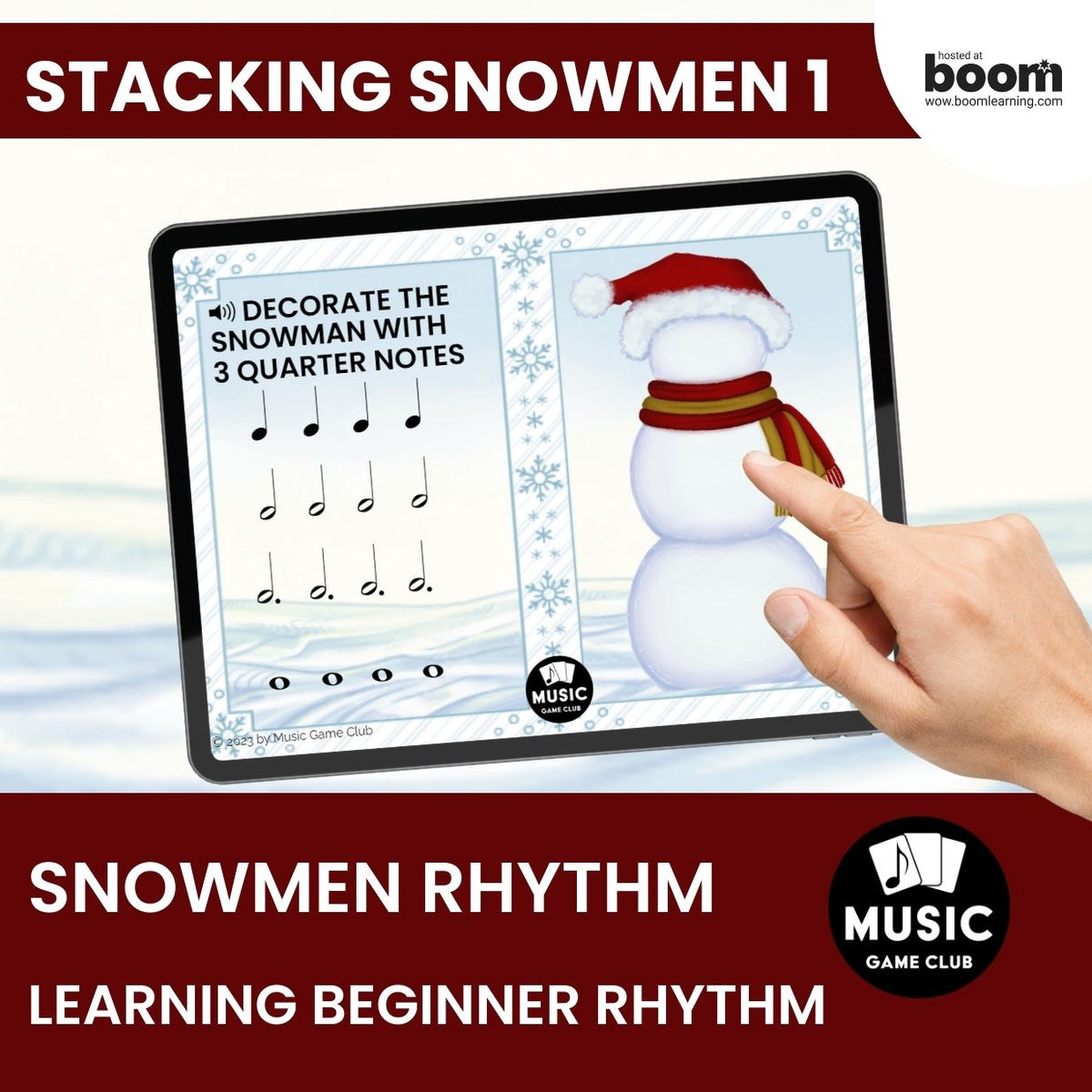 Learning Beginner Rhythm Boom™ Cards Digital Music Game (Stacking Snowmen 1)