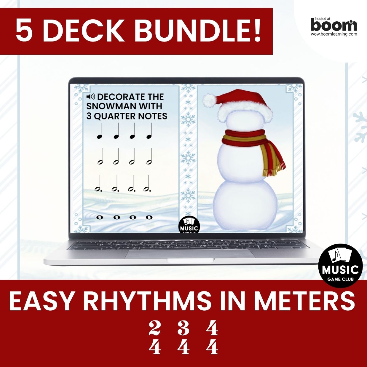 Stacking Snowmen Simple Meter Rhythm Bundle Boom™ Cards Digital Music Game